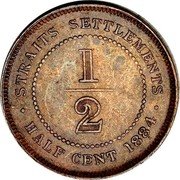 Malaysia 1/2 Cent Victoria Straits Settlements 1884 KM# 8a STRAITS SETTLEMENTS 1/2 HALF CENT 1884 coin reverse Malaysia 1/2 Cent Victoria Straits Settlements 1884 KM# 8a STRAITS SETTLEMENTS 1/2 HALF CENT 1884 coin reverse