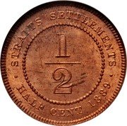 Malaysia 1/2 Cent Victoria Straits Settlements 1889 KM# 15 STRAITS SETTLEMENTS 1/2 HALF CENT 1889 coin reverse Malaysia 1/2 Cent Victoria Straits Settlements 1889 KM# 15 STRAITS SETTLEMENTS 1/2 HALF CENT 1889 coin reverse