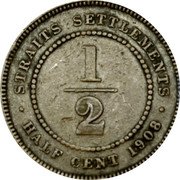 Malaysia 1/2 Cent Edward VII Straits Settlements 1908 KM# 18 STRAITS SETTLEMENTS 1/2 HALF CENT 1908 coin reverse Malaysia 1/2 Cent Edward VII Straits Settlements 1908 KM# 18 STRAITS SETTLEMENTS 1/2 HALF CENT 1908 coin reverse