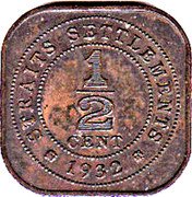 Malaysia 1/2 Cent George V 1932 KM# 37 STRAITS SETTLEMENTS 1/2 CENT 1932 coin reverse Malaysia 1/2 Cent George V 1932 KM# 37 STRAITS SETTLEMENTS 1/2 CENT 1932 coin reverse