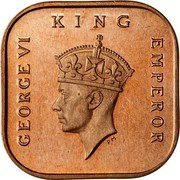 Malaysia 1/2 Cent George VI 1940 KM# 1 GEORGE VI KING EMPEROR coin obverse Malaysia 1/2 Cent George VI 1940 KM# 1 GEORGE VI KING EMPEROR coin obverse