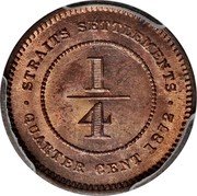 Malaysia 1/4 Cent Victoria Straits Settlements 1872 H KM# 7 STRAITS SETTLEMENTS 1/4 QUARTER CENT 1872 coin reverse Malaysia 1/4 Cent Victoria Straits Settlements 1872 H KM# 7 STRAITS SETTLEMENTS 1/4 QUARTER CENT 1872 coin reverse