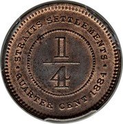 Malaysia 1/4 Cent Victoria Straits Settlements 1884 KM# 7a STRAITS SETTLEMENTS 1/4 QUARTER CENT 1884 coin reverse Malaysia 1/4 Cent Victoria Straits Settlements 1884 KM# 7a STRAITS SETTLEMENTS 1/4 QUARTER CENT 1884 coin reverse