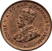 Malaysia 1/4 Cent George V Straits Settlements 1916 KM# 27 GEORGE V KING AND EMPEROR OF INDIA coin obverse Malaysia 1/4 Cent George V Straits Settlements 1916 KM# 27 GEORGE V KING AND EMPEROR OF INDIA coin obverse