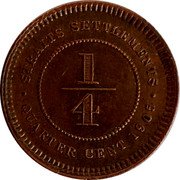 Malaysia 1/4 Cent Edward VII Straits Settlements 1905 KM# 17 STRAITS SETTLEMENTS 1/4 QUARTER CENT 1908 coin reverse Malaysia 1/4 Cent Edward VII Straits Settlements 1905 KM# 17 STRAITS SETTLEMENTS 1/4 QUARTER CENT 1908 coin reverse