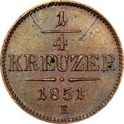 Austria 1/4 Kreuzer KM# Pn40 Austro-Hungarian Empire Uniform Coinage 1/4 KREUZER 1851 E coin reverse Austria 1/4 Kreuzer KM# Pn40 Austro-Hungarian Empire Uniform Coinage 1/4 KREUZER 1851 E coin reverse