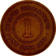 Malaysia 1 Cent Victoria Pattern 1891 KM#Pn10 KM# Pn10 STRAITS SETTLEMENTS 1 ONE CENT 1891 coin reverse Malaysia 1 Cent Victoria Pattern 1891 KM#Pn10 KM# Pn10 STRAITS SETTLEMENTS 1 ONE CENT 1891 coin reverse