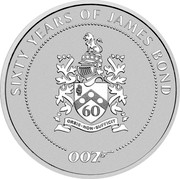 Tuvalu 1 Dollar (Elizabeth II Bond Family Crest) SIXTY YEARS OF JAMES BOND 60 ORBIS NON SUFFICIT 007 TM coin reverse Tuvalu 1 Dollar (Elizabeth II Bond Family Crest) SIXTY YEARS OF JAMES BOND 60 ORBIS NON SUFFICIT 007 TM coin reverse