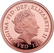 UK 1 Sovereign Elizabeth II Sapphire Coronation Piedfort 2018 65 Proof ELIZABETH II DEI GRA REGINA FID DEF J.C coin obverse UK 1 Sovereign Elizabeth II Sapphire Coronation Piedfort 2018 65 Proof ELIZABETH II DEI GRA REGINA FID DEF J.C coin obverse