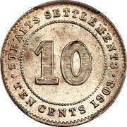 Malaysia 10 Cents Edward VII Straits Settlements 1903 KM# 21 STRAITS SETTLEMENTS 10 TEN CENTS 1903 coin reverse Malaysia 10 Cents Edward VII Straits Settlements 1903 KM# 21 STRAITS SETTLEMENTS 10 TEN CENTS 1903 coin reverse
