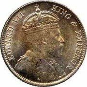 Malaysia Ten Cents Edward VII 1910 B KM# 21a EDWARD VII KING & EMPEROR coin obverse Malaysia Ten Cents Edward VII 1910 B KM# 21a EDWARD VII KING & EMPEROR coin obverse