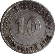 Malaysia Ten Cents George V Straits Settlements 1919 KM# 29a STRAITS SETTLEMENTS 10 TEN CENTS 1919 coin reverse Malaysia Ten Cents George V Straits Settlements 1919 KM# 29a STRAITS SETTLEMENTS 10 TEN CENTS 1919 coin reverse
