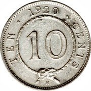 Malaysia 10 Cents Charles V. Brooke Sarawak 1920 H KM# 15 TEN CENTS 1920 10 H coin reverse Malaysia 10 Cents Charles V. Brooke Sarawak 1920 H KM# 15 TEN CENTS 1920 10 H coin reverse