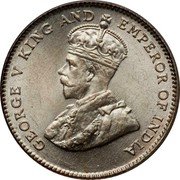 Malaysia Ten Cents George V Straits Settlements 1927 KM# 29b GEORGE V KING AND EMPEROR OF INDIA coin obverse Malaysia Ten Cents George V Straits Settlements 1927 KM# 29b GEORGE V KING AND EMPEROR OF INDIA coin obverse