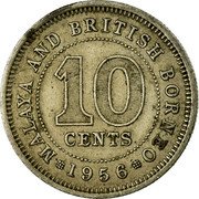 Malaysia 10 Cents Malaya and British Borneo 1956 KM# 2 MALAYA AND BRITISH BORNEO 10 CENTS 1961 coin reverse Malaysia 10 Cents Malaya and British Borneo 1956 KM# 2 MALAYA AND BRITISH BORNEO 10 CENTS 1961 coin reverse