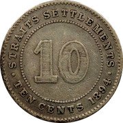 Malaysia 10 Cents Victoria 1894 KM# 11 STRAITS SETTLEMENTS 10 TEN CENTS 1893 coin reverse Malaysia 10 Cents Victoria 1894 KM# 11 STRAITS SETTLEMENTS 10 TEN CENTS 1893 coin reverse