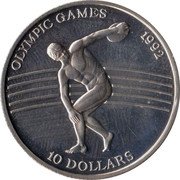 Niue 10 Dollars Olympic Games. Discus Thrower 1991 Proof KM# 56 OLYMPIC GAMES 1992 10 DOLLARS coin reverse Niue 10 Dollars Olympic Games. Discus Thrower 1991 Proof KM# 56 OLYMPIC GAMES 1992 10 DOLLARS coin reverse