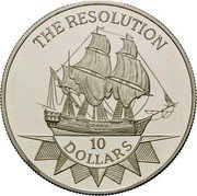 Niue 10 Dollars Sailing Ship The Resolution 1992 Proof KM# 78 THE RESOLUTION 10 DOLLARS coin reverse Niue 10 Dollars Sailing Ship The Resolution 1992 Proof KM# 78 THE RESOLUTION 10 DOLLARS coin reverse