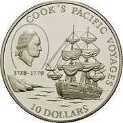 Niue 10 Dollars Cook's Pacific Voyages 1992 Proof KM# 69 COOK'S PACIFIC VOYAGES 1728-1779 10 DOLLARS coin reverse Niue 10 Dollars Cook's Pacific Voyages 1992 Proof KM# 69 COOK'S PACIFIC VOYAGES 1728-1779 10 DOLLARS coin reverse