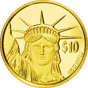 Niue 10 Dollars Statue of Liberty 1997 Proof KM# 81 $10 1/25 OZ .9999 AU coin reverse