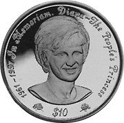 Niue 10 Dollars Diana. The People's Princess 1997 Proof KM# 90 1961-1997 IN MEMORIAM. DIANA - THE PEOPLE'S PRINCESS $10 coin reverse Niue 10 Dollars Diana. The People's Princess 1997 Proof KM# 90 1961-1997 IN MEMORIAM. DIANA - THE PEOPLE'S PRINCESS $10 coin reverse