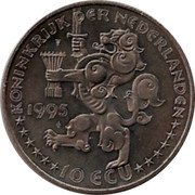 Netherlands 10 ECU (Wilhelmina 40th Anniversary Liberation WWII) X# 90a KONINKRIJK DER NEDERLANDEN 1995 10 ECU coin obverse
