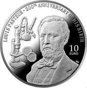 Malta 10 Euro (200th anniversary of the birth of Louis Pasteur) MF 10 EURO LOUIS PASTEUR - 200TH ANNIVERSARY OF HIS BIRTH coin reverse Malta 10 Euro (200th anniversary of the birth of Louis Pasteur) MF 10 EURO LOUIS PASTEUR - 200TH ANNIVERSARY OF HIS BIRTH coin reverse