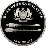 Malaysia 10 Ringgit 50th Anniversary of Parliament 2009 Proof KM# 160 BANK NEGARA MALAYSIA 10 RINGGIT coin obverse Malaysia 10 Ringgit 50th Anniversary of Parliament 2009 Proof KM# 160 BANK NEGARA MALAYSIA 10 RINGGIT coin obverse