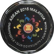 Malaysia 10 Ringgit 26th ASEAN Summit 2015 ASEAN 2015 MALAYSIA OUR PEOPLE OUR COMMUNITY OUR VISION coin reverse Malaysia 10 Ringgit 26th ASEAN Summit 2015 ASEAN 2015 MALAYSIA OUR PEOPLE OUR COMMUNITY OUR VISION coin reverse