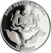 Malaysia 10 Ringgit 50th Anniversary of the Federation 2013  Proof BANK NEGARA MALAYSIA 10 RINGGIT coin obverse Malaysia 10 Ringgit 50th Anniversary of the Federation 2013  Proof BANK NEGARA MALAYSIA 10 RINGGIT coin obverse
