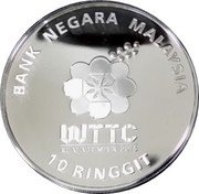 Malaysia 10 Ringgit (Agong XIV World Team Table Tennis Championships) BANK NEGARA MALAYSIA WTTC KUALA LUMPUR 2016 10 RINGGIT coin obverse Malaysia 10 Ringgit (Agong XIV World Team Table Tennis Championships) BANK NEGARA MALAYSIA WTTC KUALA LUMPUR 2016 10 RINGGIT coin obverse