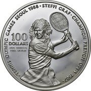 Niue 100 Dollars Seoul 1988 - Steffi Graf 1987 Proof KM# 7 TENNIS OLYMPIC GAMES SEOUL 1988 STEFFI GRAF CHAMPION FRENCH OPEN 1987 100 DOLLARS FIVE OUNCES FINE SILVER coin reverse Niue 100 Dollars Seoul 1988 - Steffi Graf 1987 Proof KM# 7 TENNIS OLYMPIC GAMES SEOUL 1988 STEFFI GRAF CHAMPION FRENCH OPEN 1987 100 DOLLARS FIVE OUNCES FINE SILVER coin reverse