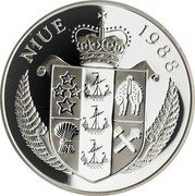 Niue 100 Dollars 25th Anniversary of the Death of John F. Kennedy 1988 Proof KM# 19 NIUE 1988 coin obverse Niue 100 Dollars 25th Anniversary of the Death of John F. Kennedy 1988 Proof KM# 19 NIUE 1988 coin obverse