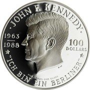 Niue 100 Dollars 25th Anniversary of the Death of John F. Kennedy 1988 Proof KM# 19 JOHN F. KENNEDY 1963 1988 100 DOLLARS P M FIVE OUNCES FINE SILVER "ICH BIN EIN BERLINER" coin reverse Niue 100 Dollars 25th Anniversary of the Death of John F. Kennedy 1988 Proof KM# 19 JOHN F. KENNEDY 1963 1988 100 DOLLARS P M FIVE OUNCES FINE SILVER "ICH BIN EIN BERLINER" coin reverse