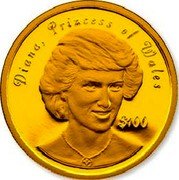 Niue 100 Dollars Princess of Wales 1997 Proof KM# 100 DIANA, PRINCESS OF WALES $100 coin reverse Niue 100 Dollars Princess of Wales 1997 Proof KM# 100 DIANA, PRINCESS OF WALES $100 coin reverse