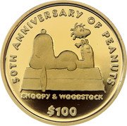 Niue 100 Dollars 50th Anniversary of Peanuts 2000 Proof KM# 119 50TH ANNIVERSARY OF PEANUTS SNOOPY & WOODSTOCK $100 coin reverse Niue 100 Dollars 50th Anniversary of Peanuts 2000 Proof KM# 119 50TH ANNIVERSARY OF PEANUTS SNOOPY & WOODSTOCK $100 coin reverse