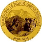 Malaysia 100 Ringgit (75th Anniversary of Taman Negara National Park) SAMBUTAN 75 TAHUN TAMAN NEGARA 1939-2014 coin reverse Malaysia 100 Ringgit (75th Anniversary of Taman Negara National Park) SAMBUTAN 75 TAHUN TAMAN NEGARA 1939-2014 coin reverse