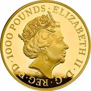 UK 1000 Pounds (Elizabeth II Yale of Beaufort) ELIZABETH II D G REG F D 1000 POUNDS J.C coin obverse