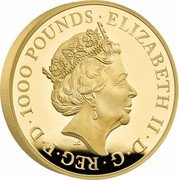 UK 1000 Pounds (Year of the Rabbit) ELIZABETH II D G REG F D 1000 POUNDS J.C coin obverse