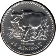 Malaysia 15 Ringgit Malaysian Gaur 1976 KM# 19 SELADANG 15 RINGGIT coin reverse Malaysia 15 Ringgit Malaysian Gaur 1976 KM# 19 SELADANG 15 RINGGIT coin reverse