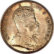 Malaysia Twenty Cents Edward VII Straits Settlements 1902 KM# 22 EDWARD VII KING & EMPEROR coin obverse Malaysia Twenty Cents Edward VII Straits Settlements 1902 KM# 22 EDWARD VII KING & EMPEROR coin obverse