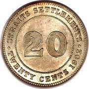 Malaysia Twenty Cents Edward VII Straits Settlements 1902 KM# 22 STRAITS SETTLEMENTS 20 TWENTY CENTS 1902 coin reverse Malaysia Twenty Cents Edward VII Straits Settlements 1902 KM# 22 STRAITS SETTLEMENTS 20 TWENTY CENTS 1902 coin reverse