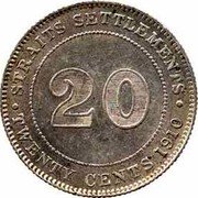 Malaysia 20 Cents Edward VII Straits Settlements 1910 B KM# 22a STRAITS SETTLEMENTS 20 TWENTY CENTS 1910 coin reverse Malaysia 20 Cents Edward VII Straits Settlements 1910 B KM# 22a STRAITS SETTLEMENTS 20 TWENTY CENTS 1910 coin reverse