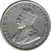 Malaysia Twenty Cents George V Straits Settlements 1917 B KM# 30 GEORGE V KING AND EMPEROR OF INDIA coin obverse Malaysia Twenty Cents George V Straits Settlements 1917 B KM# 30 GEORGE V KING AND EMPEROR OF INDIA coin obverse