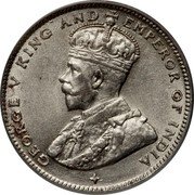 Malaysia 20 Cents George V Straits Settlements 1919 B KM# 30a GEORGE V KING AND EMPEROR OF INDIA coin obverse Malaysia 20 Cents George V Straits Settlements 1919 B KM# 30a GEORGE V KING AND EMPEROR OF INDIA coin obverse