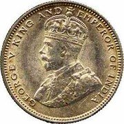 Malaysia 20 Cents George V 1935 Round-top 3 KM# 30b GEORGE V KING AND EMPEROR OF INDIA coin obverse Malaysia 20 Cents George V 1935 Round-top 3 KM# 30b GEORGE V KING AND EMPEROR OF INDIA coin obverse