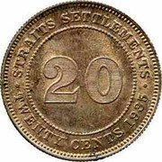 Malaysia 20 Cents George V 1935 Round-top 3 KM# 30b STRAITS SETTLEMENTS 20 TWENTY CENTS 1935 coin reverse Malaysia 20 Cents George V 1935 Round-top 3 KM# 30b STRAITS SETTLEMENTS 20 TWENTY CENTS 1935 coin reverse