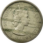 Malaysia 20 Cents Malaya and British Borneo 1961 KM# 3 QUEEN ELIZABETH THE SECOND coin obverse Malaysia 20 Cents Malaya and British Borneo 1961 KM# 3 QUEEN ELIZABETH THE SECOND coin obverse