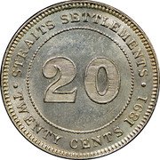 Malaysia 20 Cents (Victoria) KM# 12 STRAITS SETTLEMENTS 20 TWENTY CENTS 1871 coin reverse Malaysia 20 Cents (Victoria) KM# 12 STRAITS SETTLEMENTS 20 TWENTY CENTS 1871 coin reverse