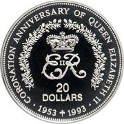 Niue 20 Dollars 40th Anniversary of Coronation 1993 Proof KM# 57 CORONATION ANNIVERSARY OF QUEEN ELIZABETH II EIIR 20 DOLLARS 1953 1993 coin reverse Niue 20 Dollars 40th Anniversary of Coronation 1993 Proof KM# 57 CORONATION ANNIVERSARY OF QUEEN ELIZABETH II EIIR 20 DOLLARS 1953 1993 coin reverse